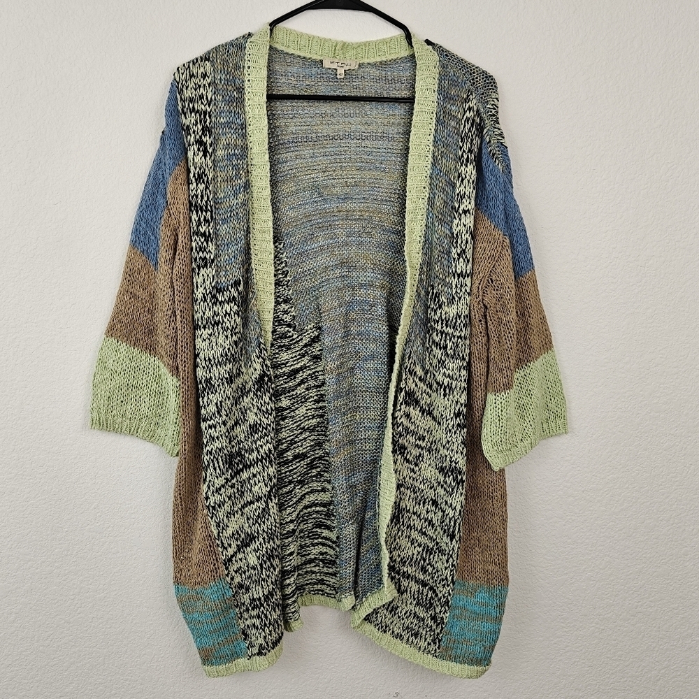 Italy ETRO MILANO Cotton Color Block Cardigan Long Open Knit Sweater Medium 42